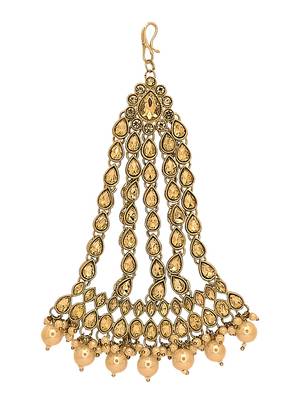 Antique gold plated champagne stone jhumar passa head jewellery 2