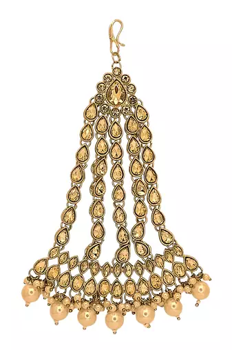 Antique gold plated champagne stone jhumar passa head jewellery