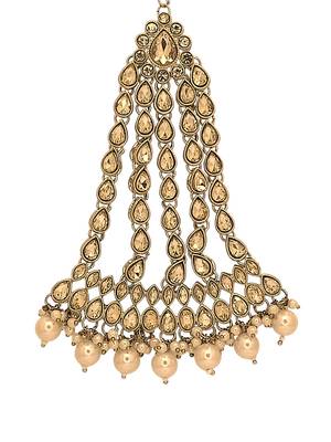 Antique gold plated champagne stone jhumar passa head jewellery 3