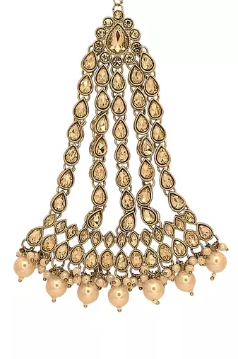 Antique gold plated champagne stone jhumar passa head jewellery