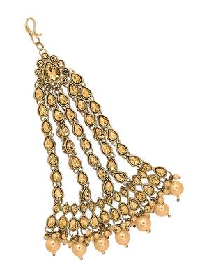 Antique gold plated champagne stone jhumar passa head jewellery 4