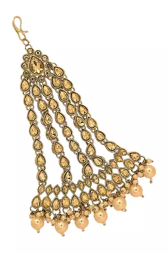 Antique gold plated champagne stone jhumar passa head jewellery