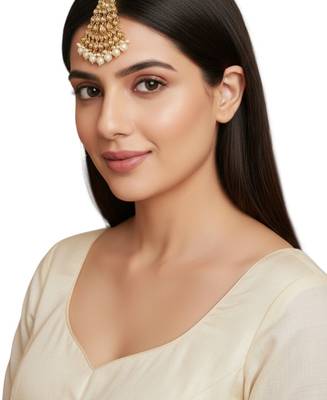 Antique gold plated champagne stone jhumar passa head jewellery 5