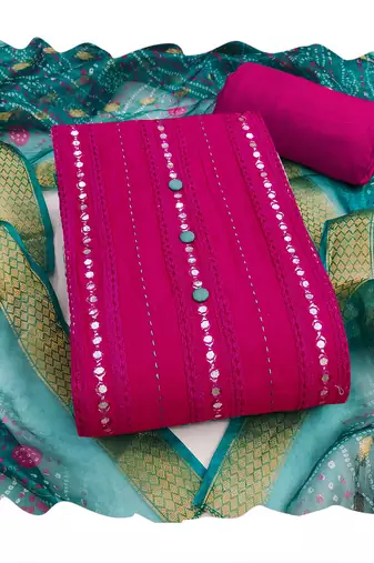 Pink embroidered cotton churidar dress-materials