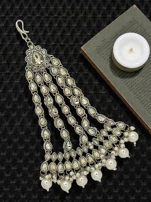 Silver plated crystal stone white jhumar passa head jewellery 1