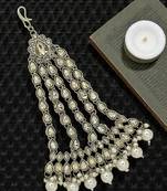 Silver plated crystal stone white jhumar passa head jewellery
