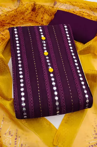 Purple embroidered cotton semi stitched churidar dress-materials