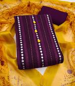 Purple embroidered cotton semi stitched churidar dress-materials