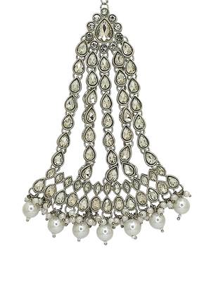 Silver plated crystal stone white jhumar passa head jewellery 3