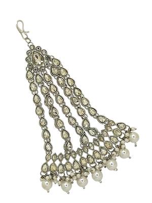 Silver plated crystal stone white jhumar passa head jewellery 4