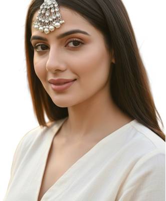 Silver plated crystal stone white jhumar passa head jewellery 5