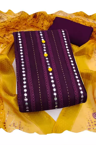 Purple embroidered cotton churidar dress-materials