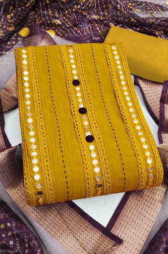 Light-green embroidered cotton semi stitched churidar dress-materials