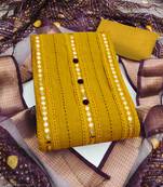 Light-green embroidered cotton semi stitched churidar dress-materials