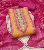 Multicolor embroidered cotton semi stitched churidar dress-materials