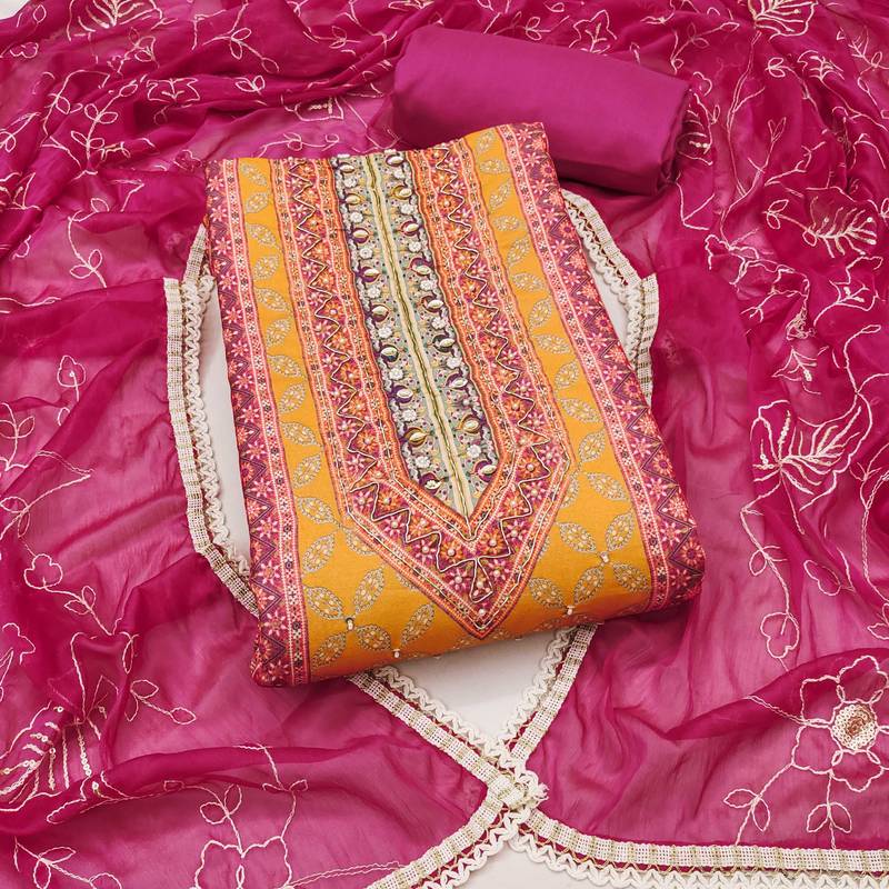 Multicolor embroidered cotton semi stitched churidar dress-materials