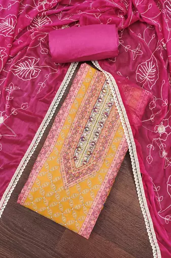Multicolor embroidered cotton churidar dress-materials