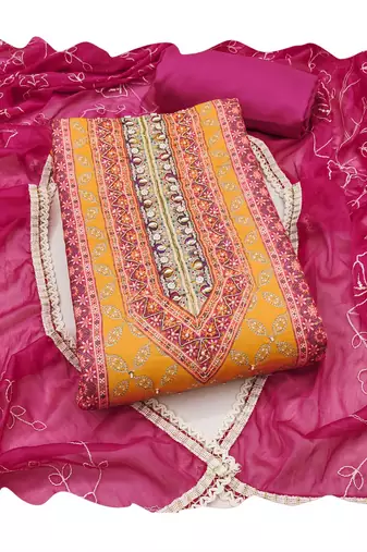 Multicolor embroidered cotton churidar dress-materials