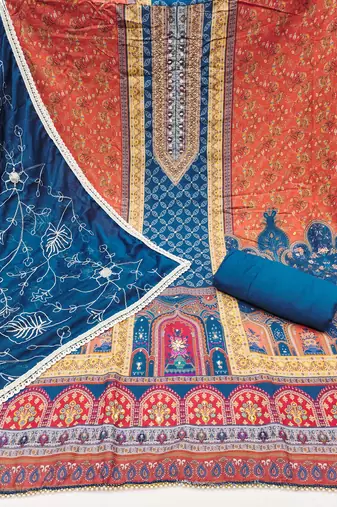 Multicolor embroidered cotton churidar dress-materials