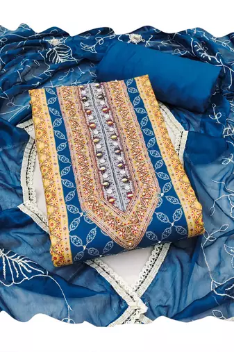 Multicolor embroidered cotton churidar dress-materials