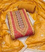 Multicolor embroidered cotton semi stitched churidar dress-materials