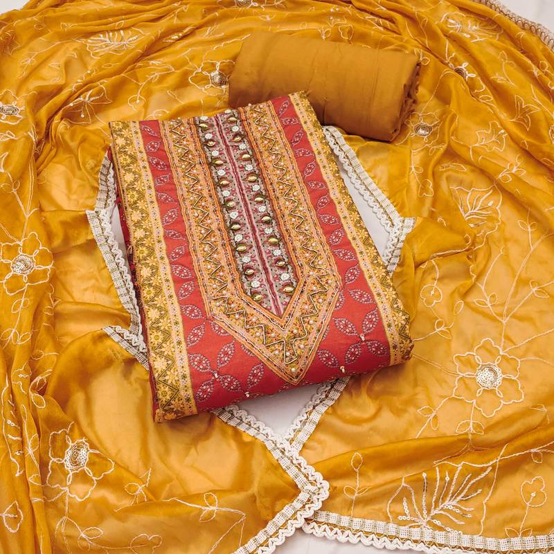 Multicolor embroidered cotton semi stitched churidar dress-materials