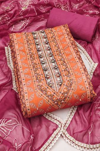 Multicolor embroidered cotton semi stitched churidar dress-materials