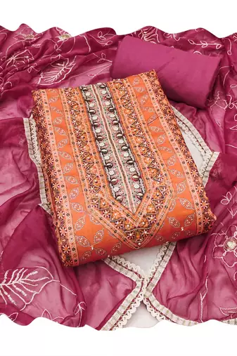 Multicolor embroidered cotton churidar dress-materials