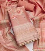 Peach embroidered cotton silk semi stitched churidar dress-materials