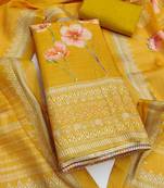 Mustard embroidered cotton silk semi stitched churidar dress-materials