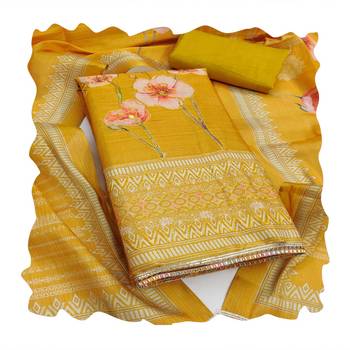 Mustard embroidered cotton silk churidar dress-materials 4