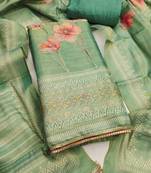 Sea-green embroidered cotton silk semi stitched churidar dress-materials