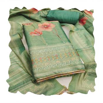 Sea-green embroidered cotton silk churidar dress-materials 4