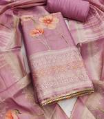 Lavender embroidered cotton silk semi stitched churidar dress-materials