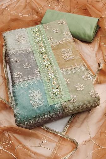 Multicolor sequins organza semi stitched churidar dress-materials