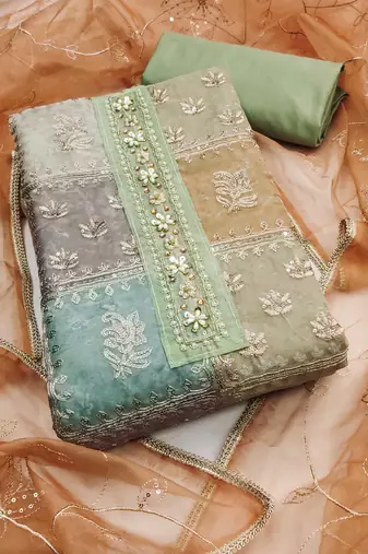 Multicolor sequins organza semi stitched churidar dress-materials