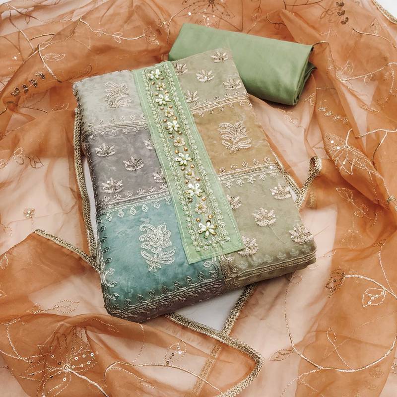 Multicolor sequins organza semi stitched churidar dress-materials