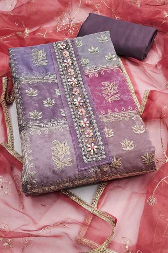 Multicolor sequins organza semi stitched churidar dress-materials