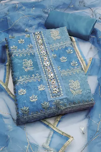 Multicolor sequins organza semi stitched churidar dress-materials