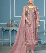 Purple woven organza semi stitched churidar dress-materials