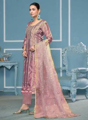 Purple woven organza churidar dress-materials 2