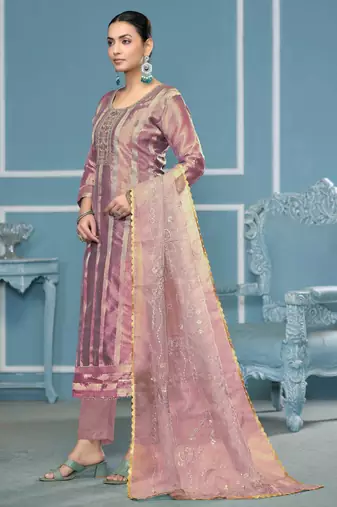 Purple woven organza churidar dress-materials