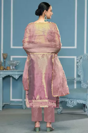 Purple woven organza churidar dress-materials