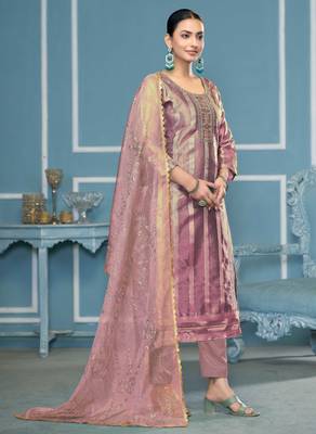 Purple woven organza churidar dress-materials 4