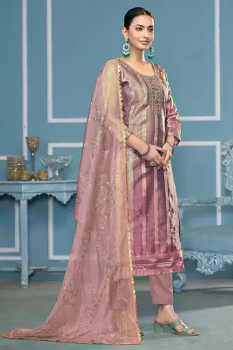 Purple woven organza churidar dress-materials