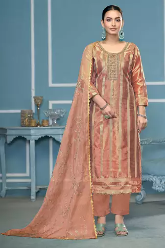 Rose woven organza semi stitched churidar dress-materials