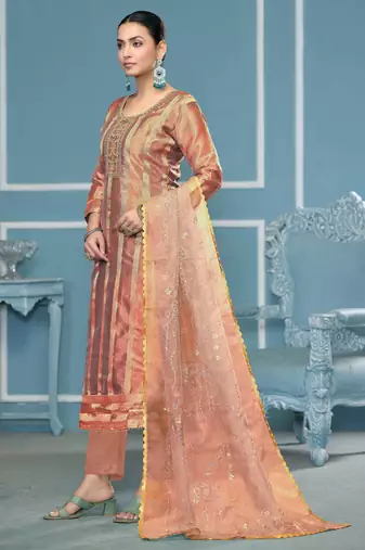 Rose woven organza churidar dress-materials