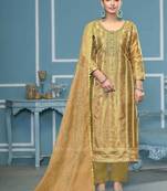 Olive woven organza semi stitched churidar dress-materials