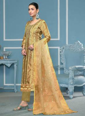 Olive woven organza churidar dress-materials 2