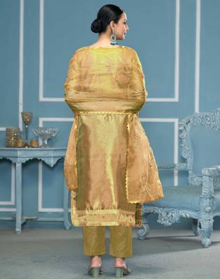 Olive woven organza churidar dress-materials 3